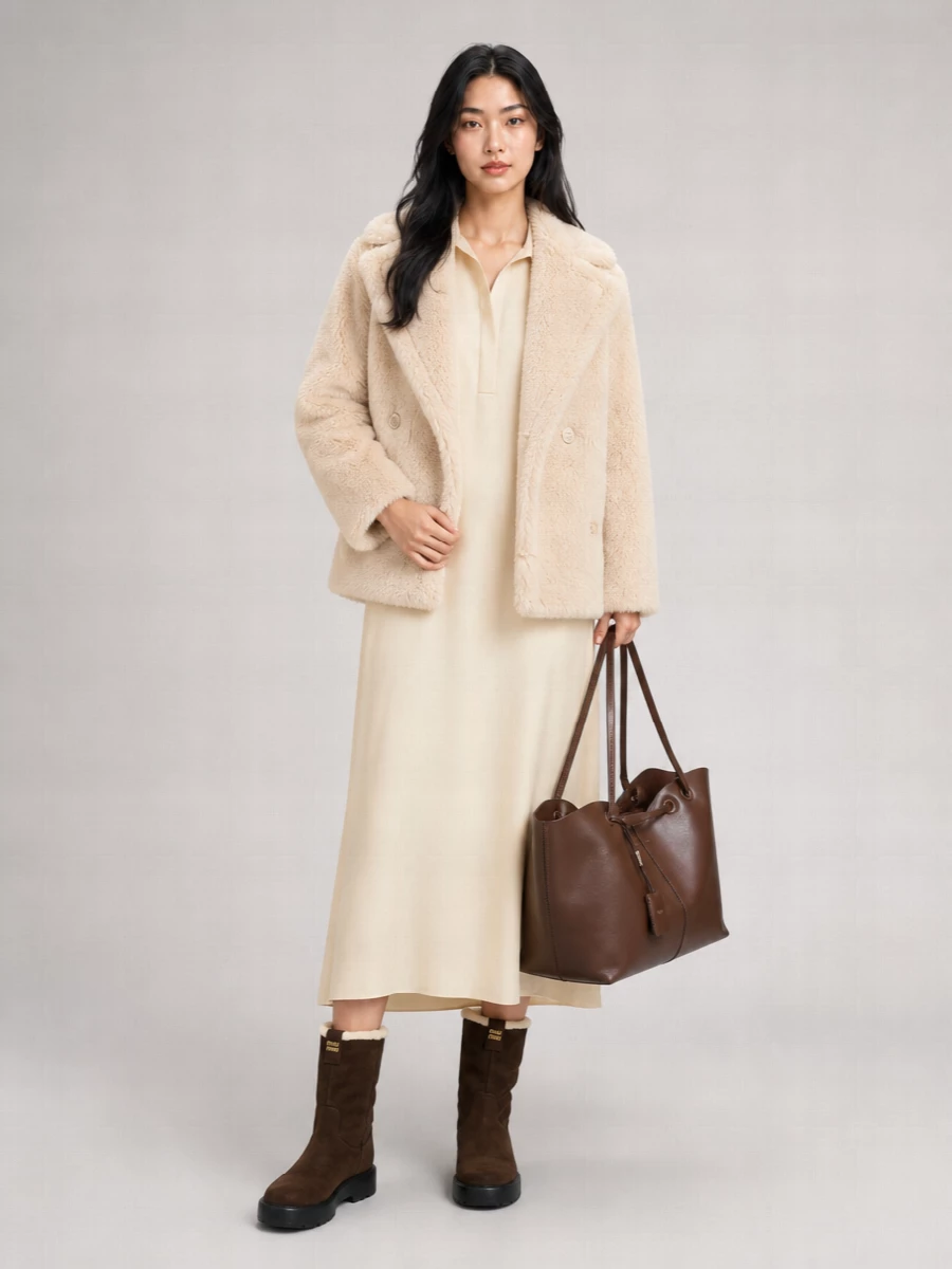 Max Mara Silk Alpaca Wool Faux Fur Jacket