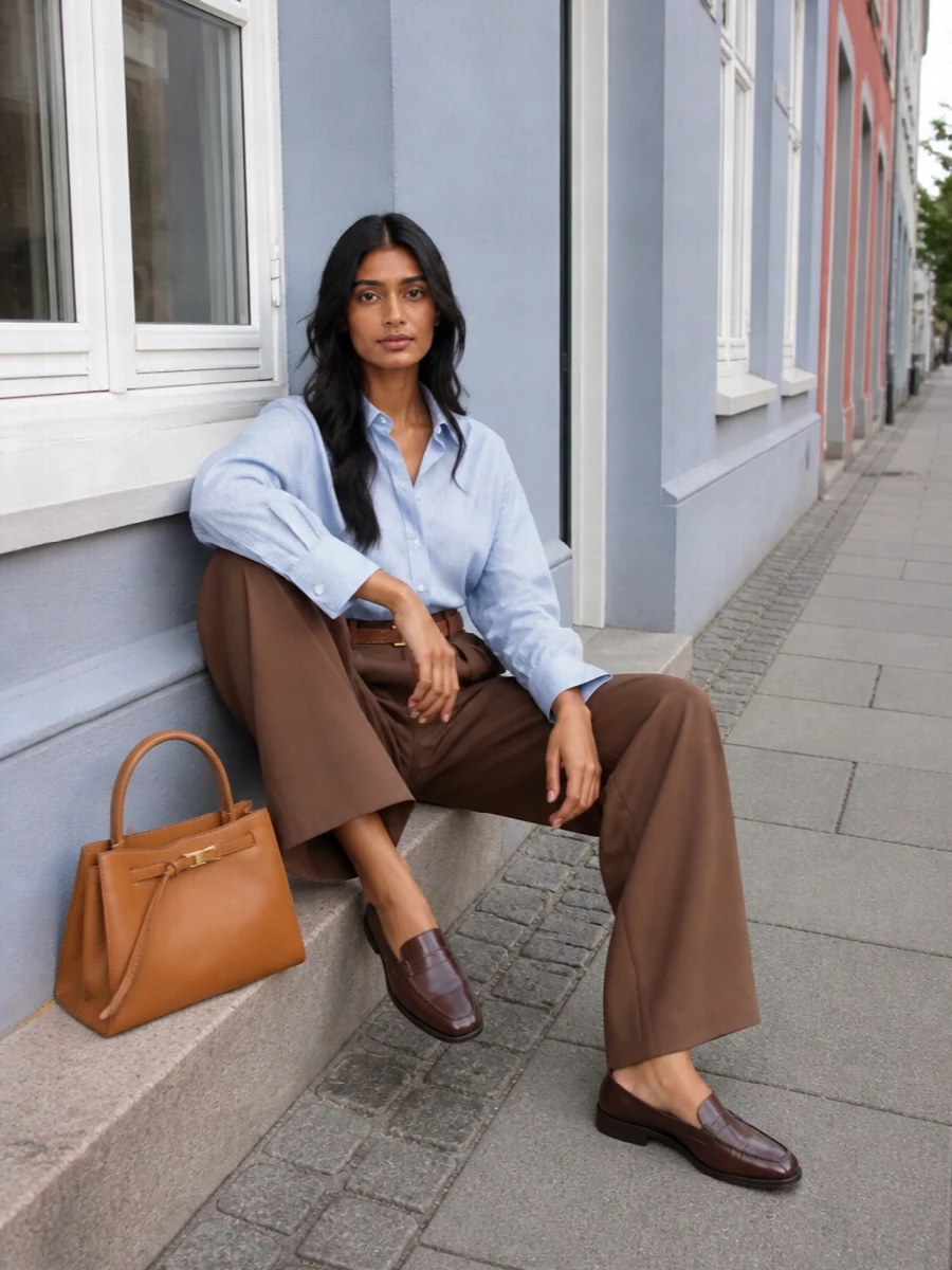 Dries van noten wide leg trousers blue shirt