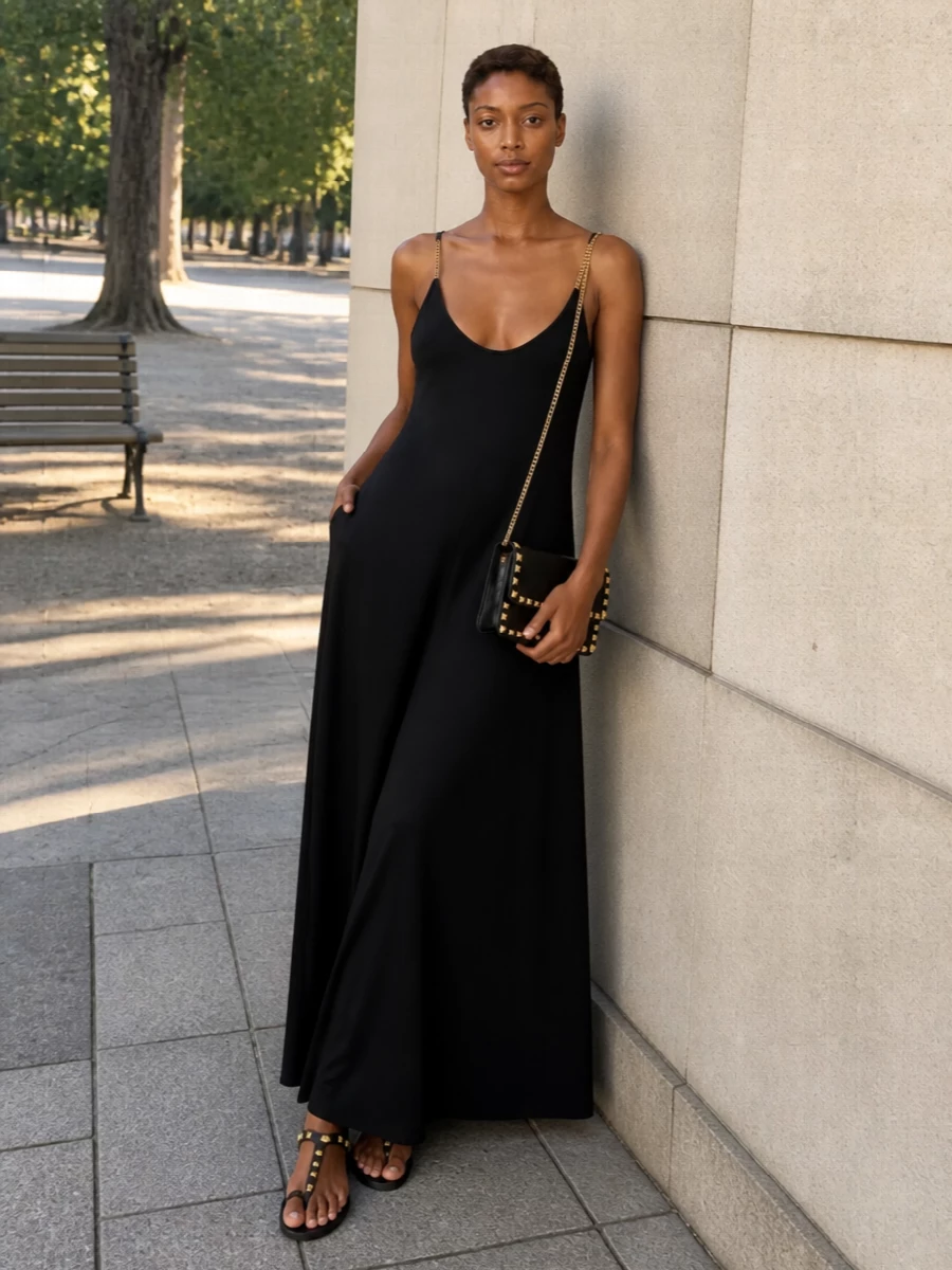 Saint laurent black slip dress valentino rockstuds
