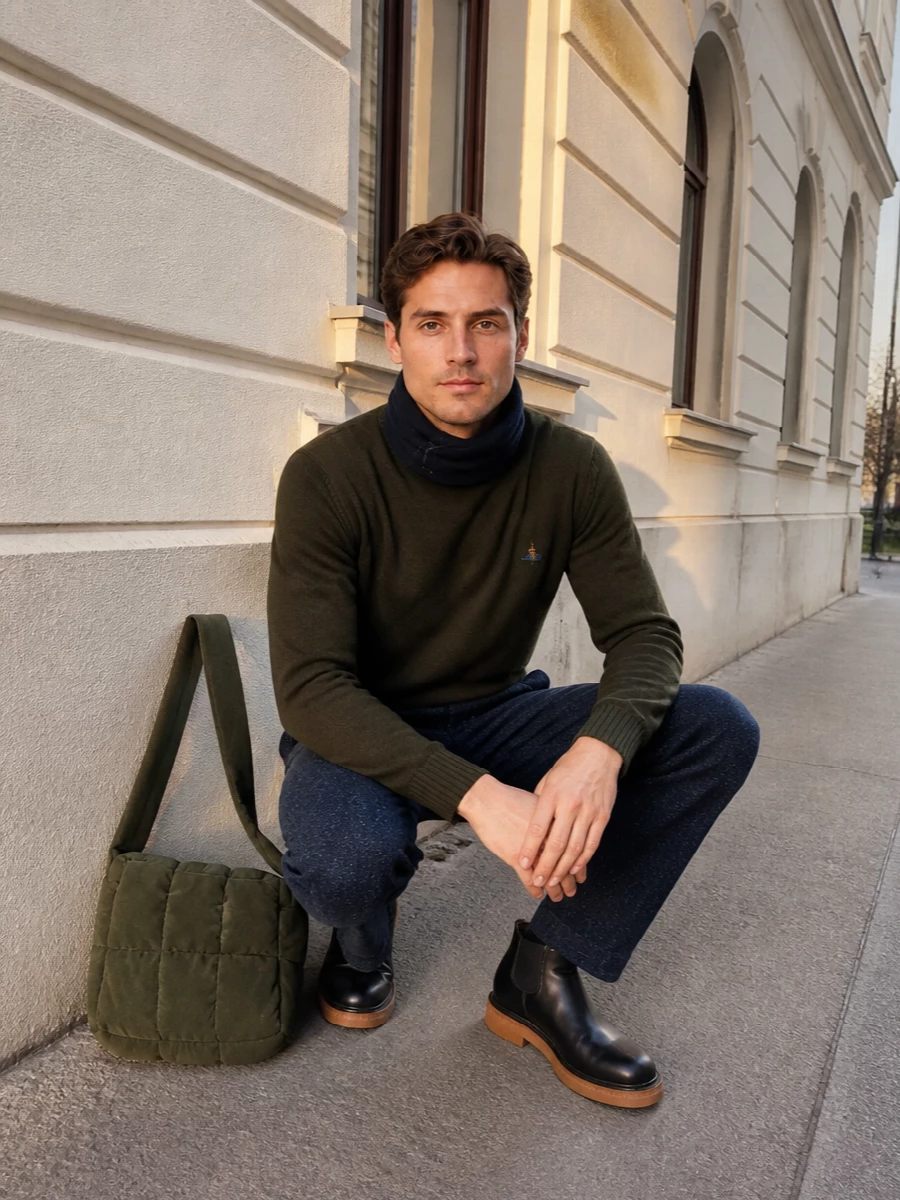 Vivienne westwood olive knit navy trousers boots