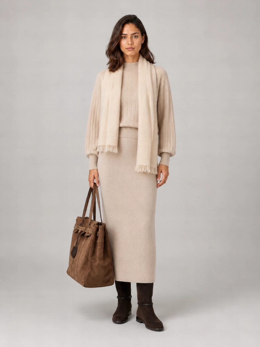 Brunello Cucinelli Cashmere Ribbed Straight Skirt