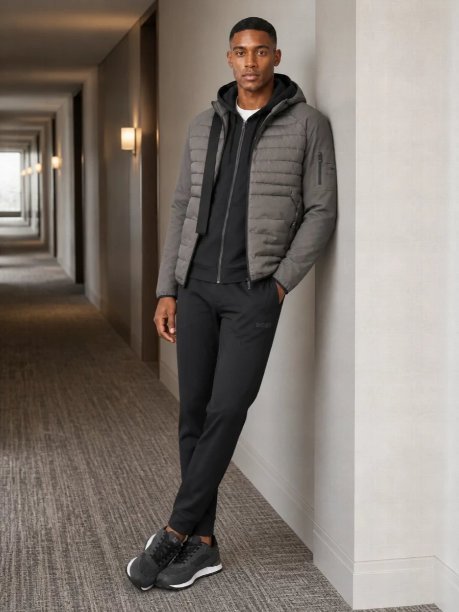 Boss grey padded jacket technical track pants