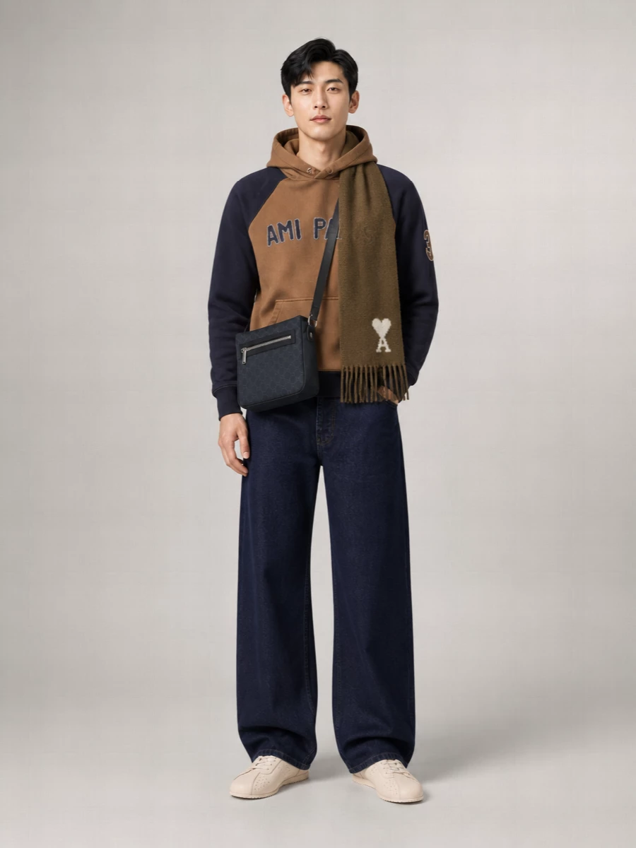 Ami Paris Cotton Logo-Embroidered Hoodie