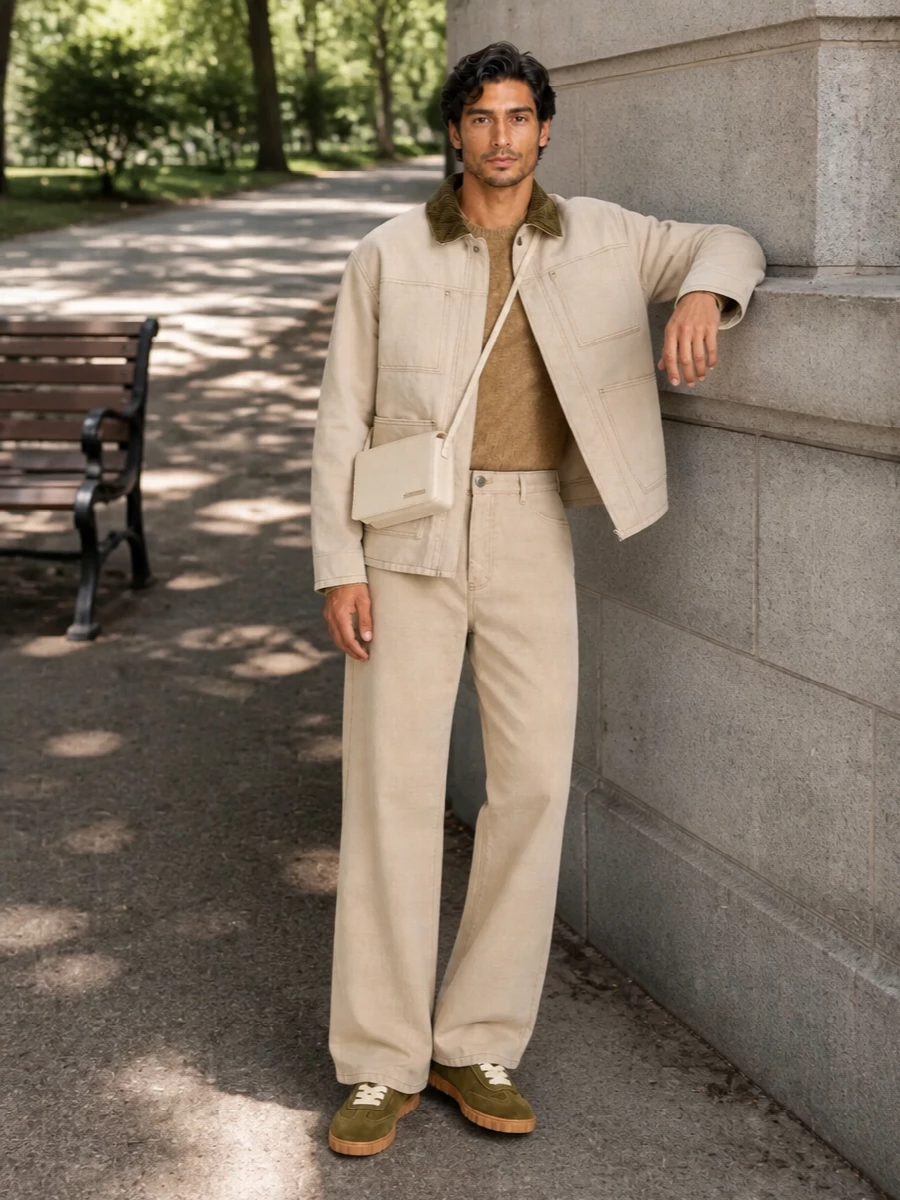 Ami paris work jacket wide leg chinos outfit