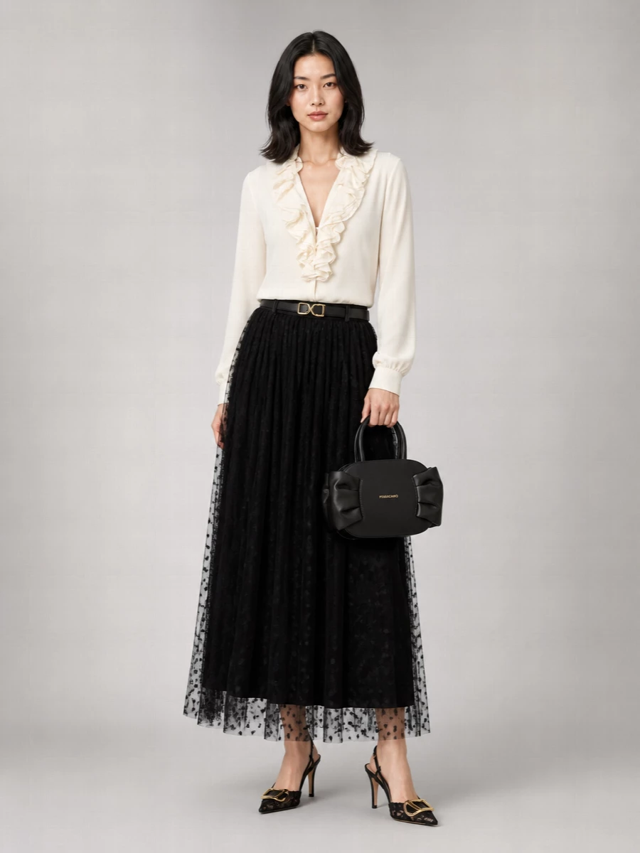 Alberta Ferretti Long Pleated Skirt