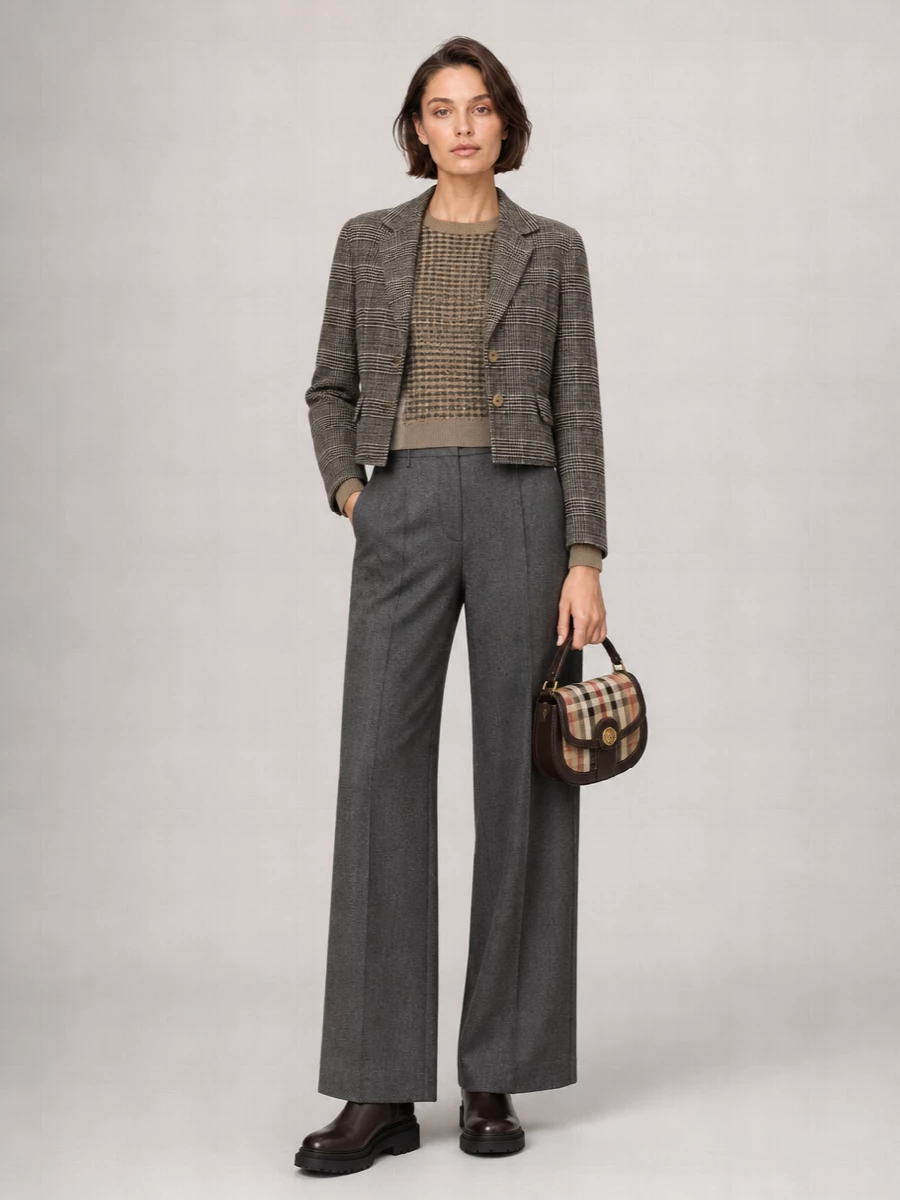 Ermanno Scervino Checked Virgin Wool Cropped Single Breasted Blazer