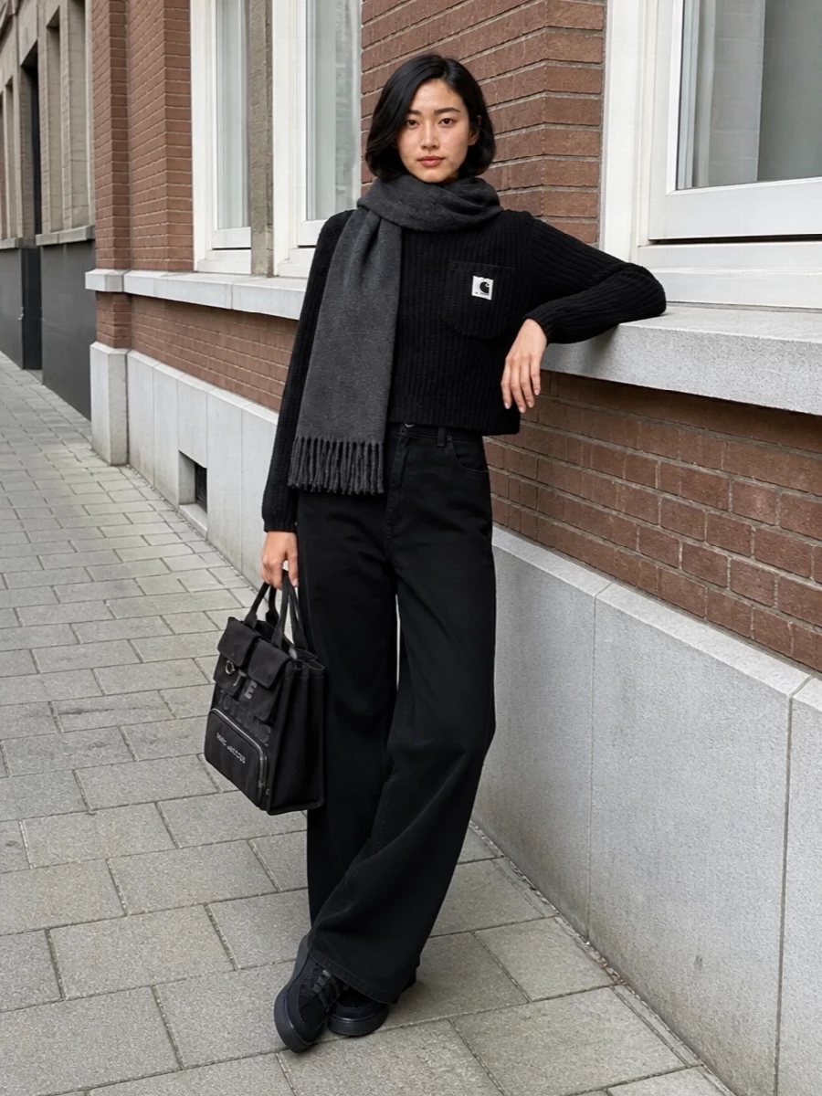 Carhartt wip cropped jumper wide leg pants outfit