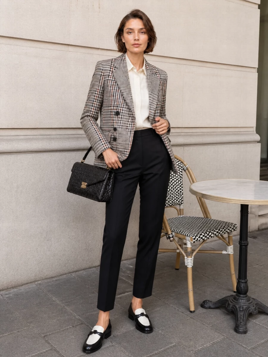 Bottega veneta check blazer black trousers