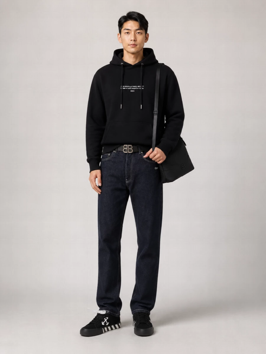 Off-White Cotton Logo Print Drawstring Hoodie
