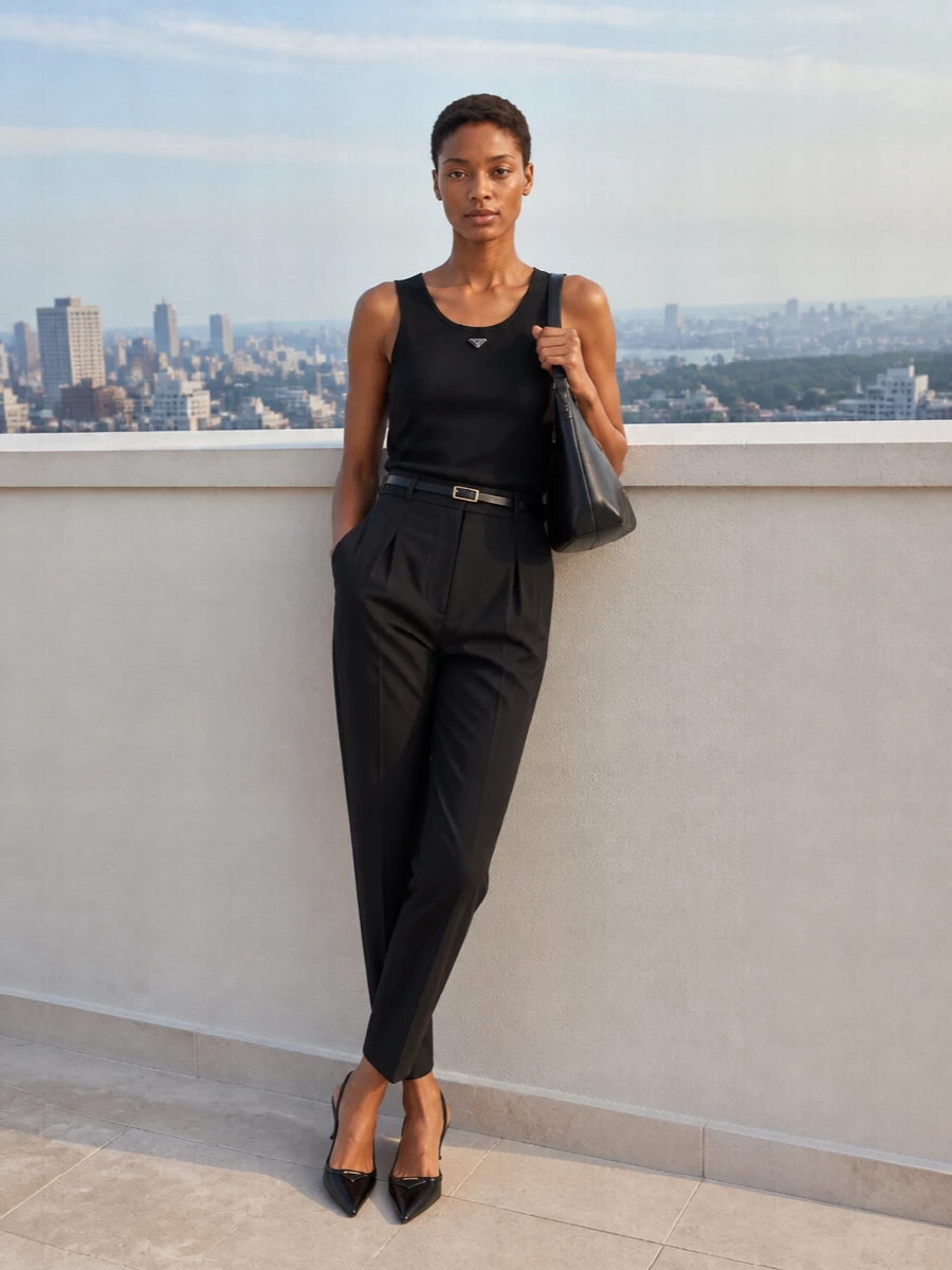 Prada black tank tailored trousers slingback heels