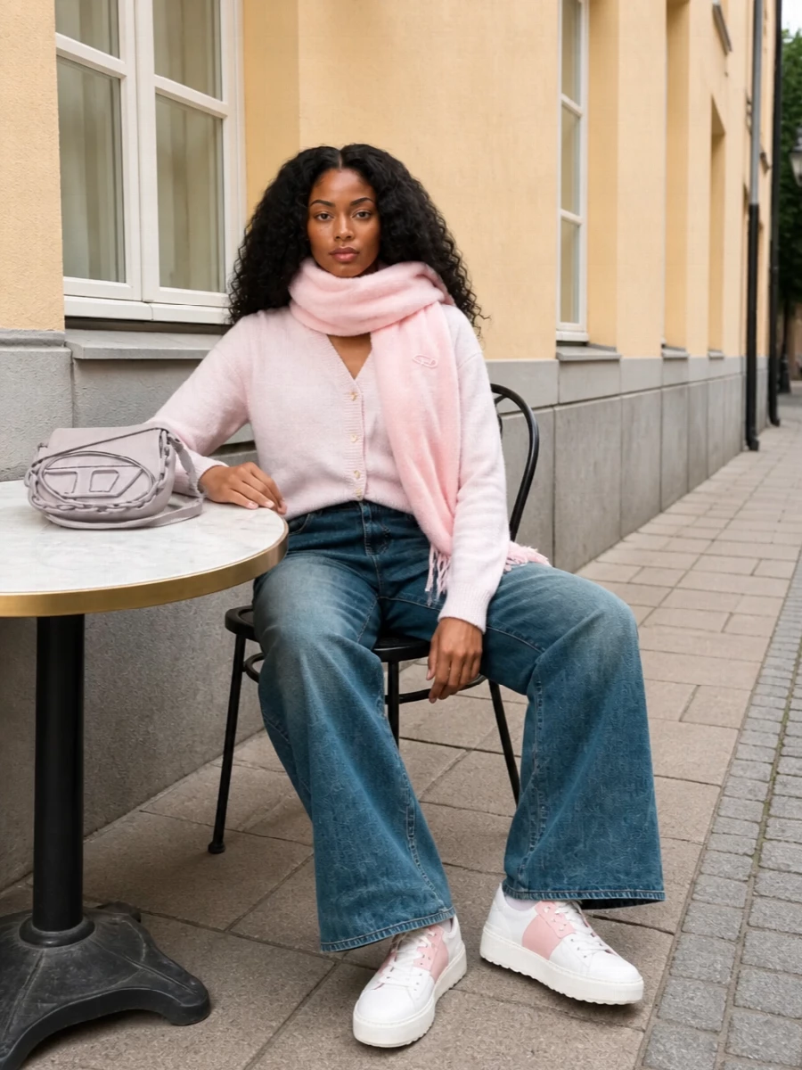Diesel cardigan wide leg jeans valentino sneakers