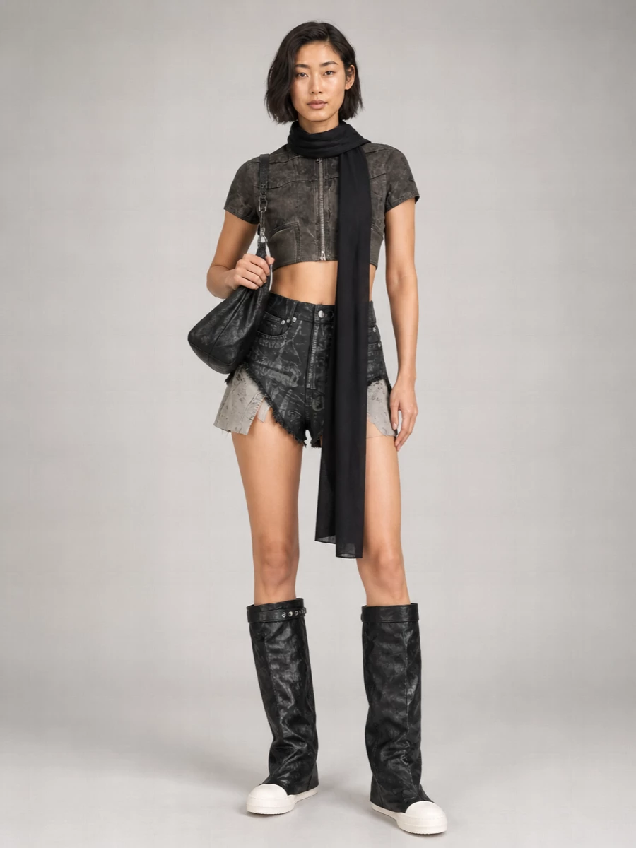 Rick Owens Drkshdw denim cropped short-sleeve bomber jacket