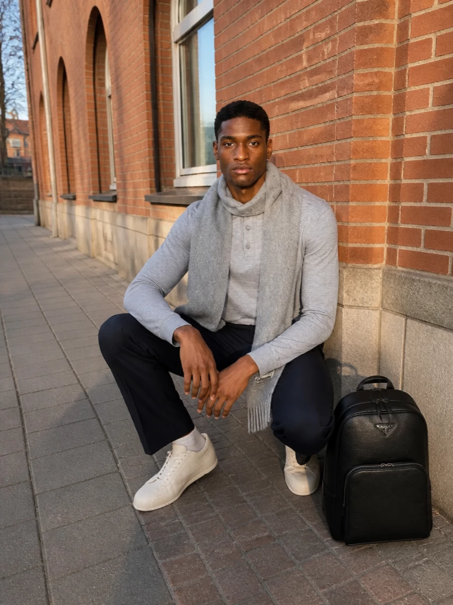 Ami paris knit polo navy trousers sneakers