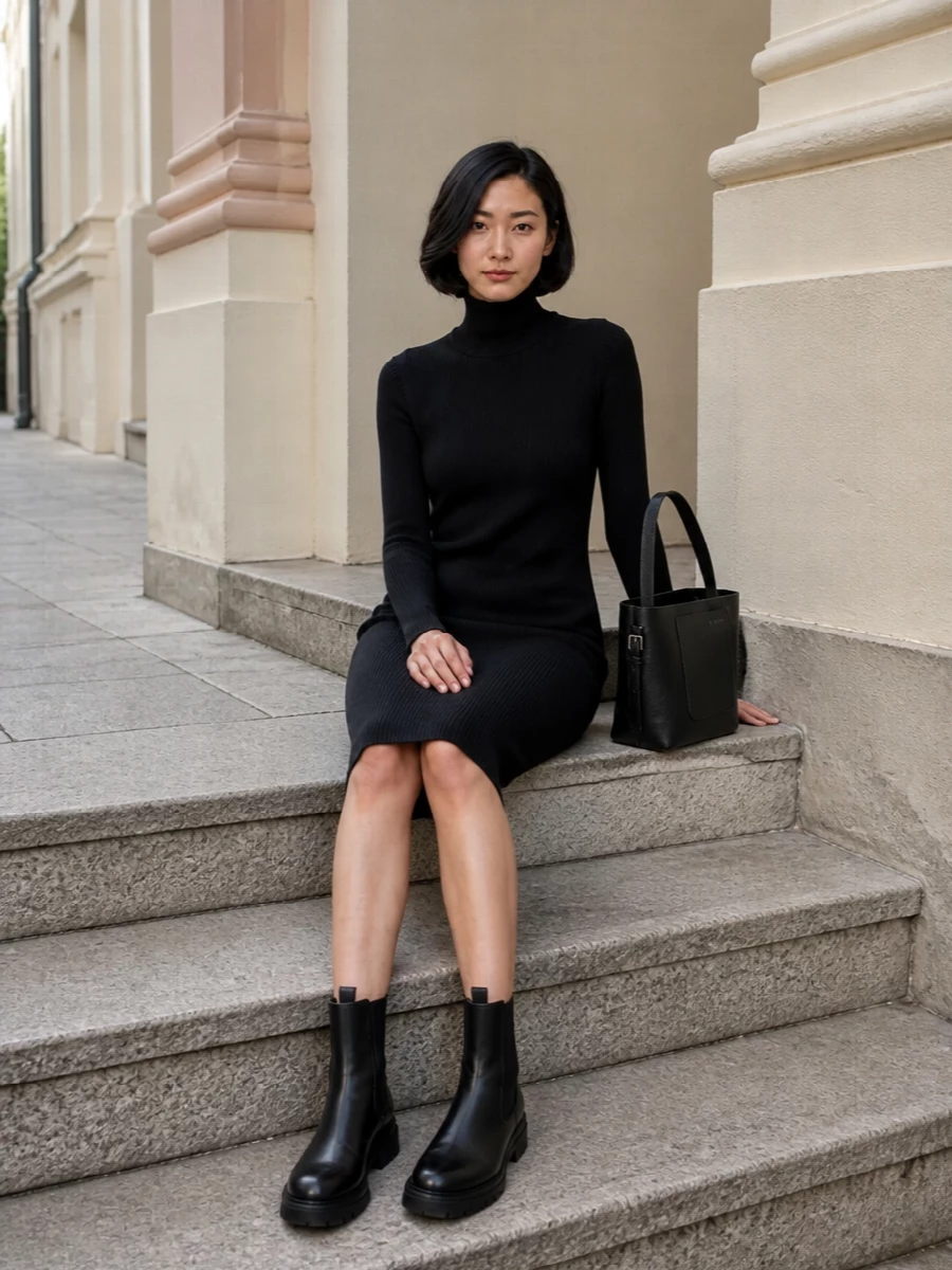 Bottega veneta black knit dress chelsea boots