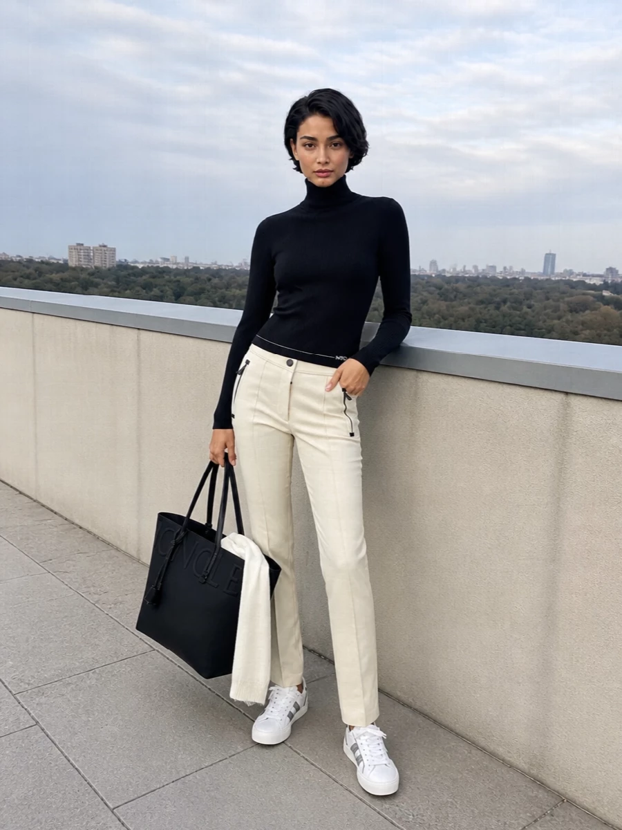 Moncler grenoble cream ski pants black turtleneck