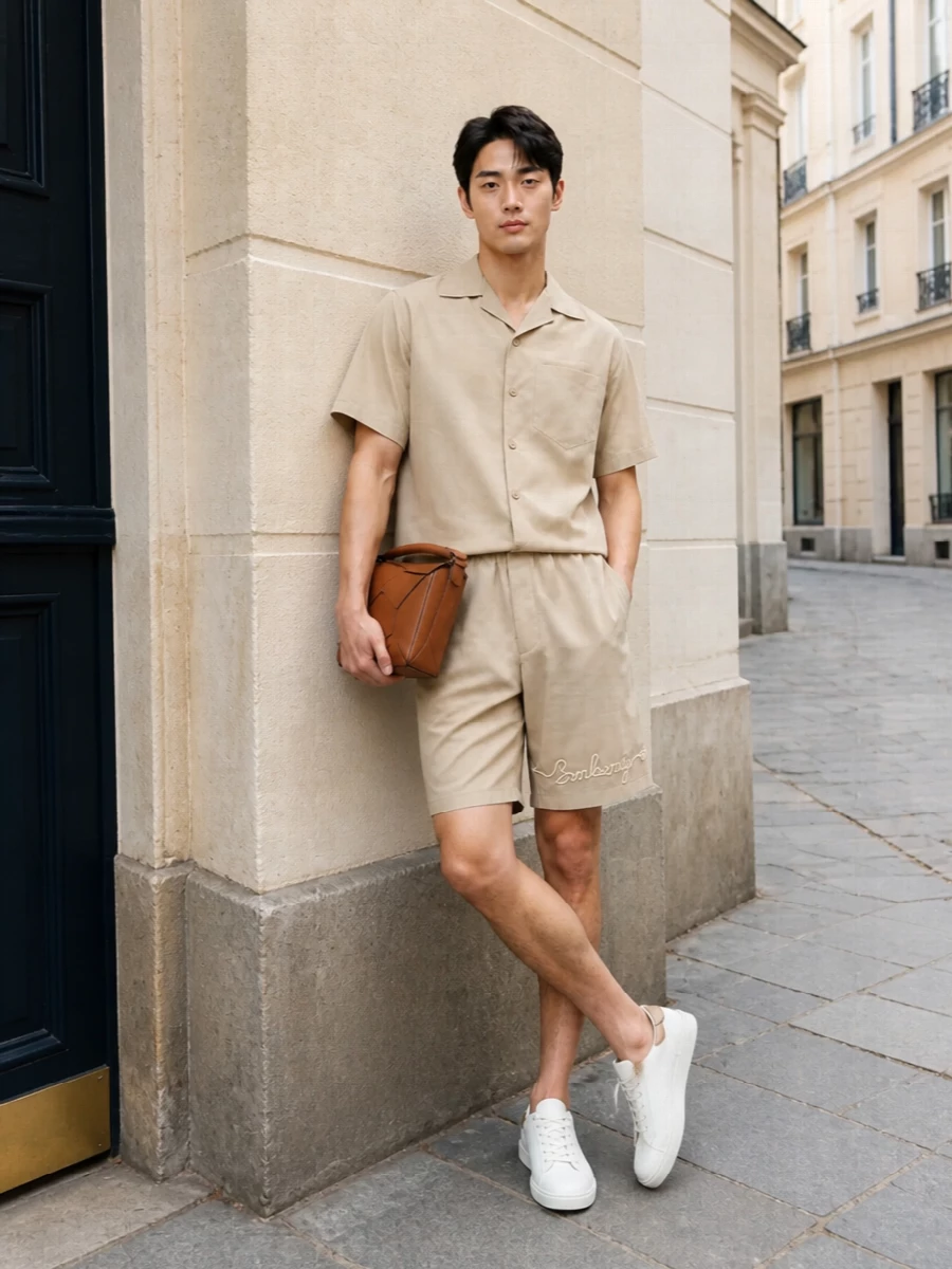 Burberry chino shorts camp collar shirt outfit