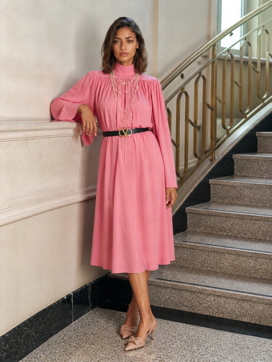 Valentino pink midi dress nude heels clutch