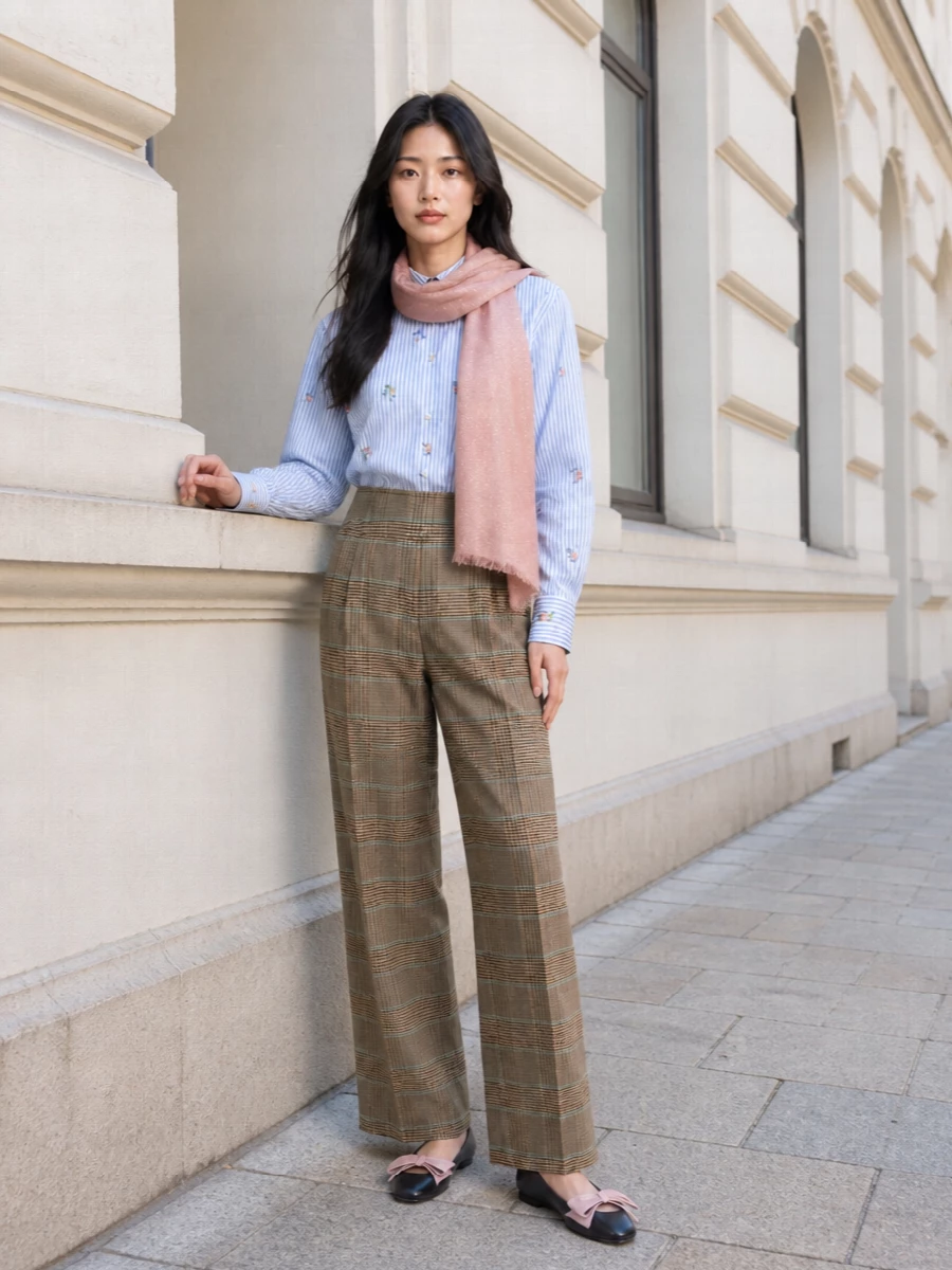 Etro floral shirt checked wide leg trousers