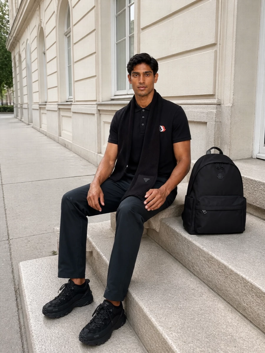 Moncler polo technical trousers black sneakers
