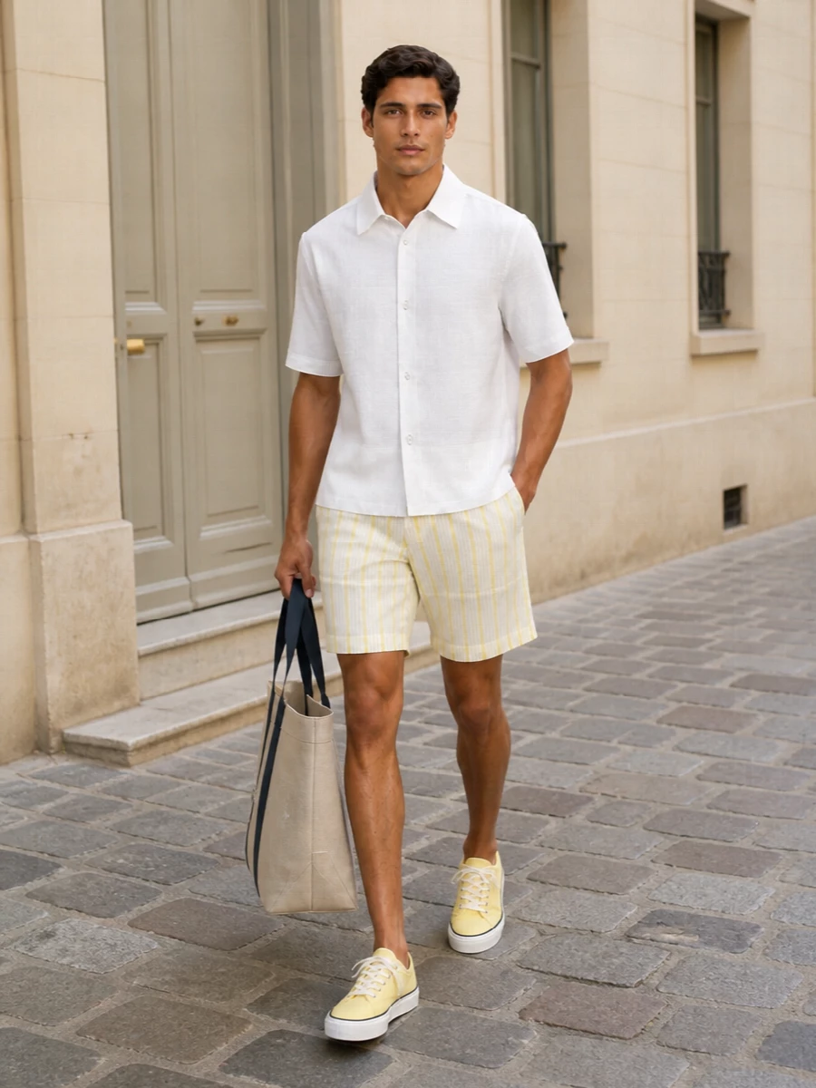 Jacquemus striped shorts white shirt outfit