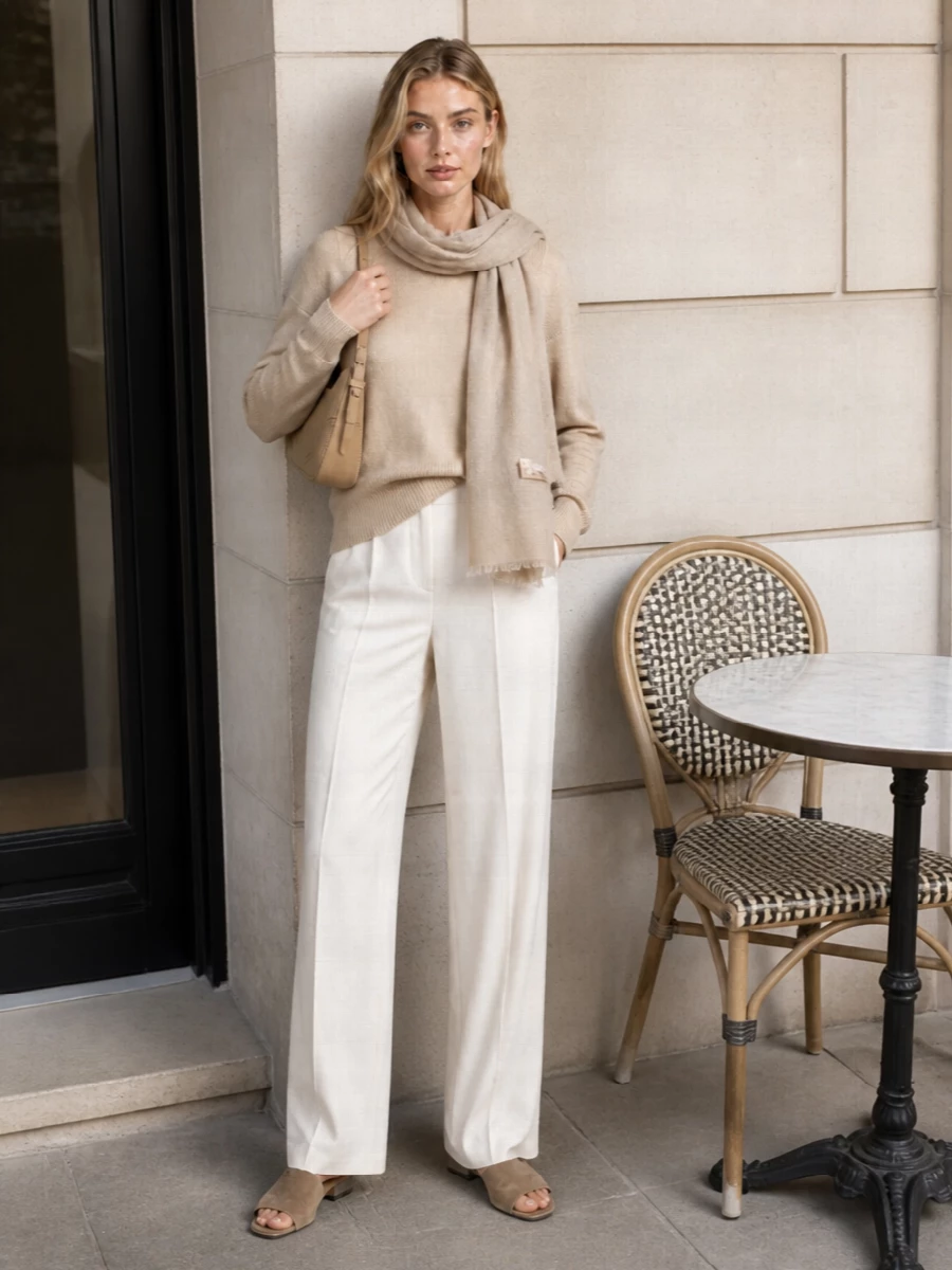 Fabiana filippi sweater ivory wide leg trousers