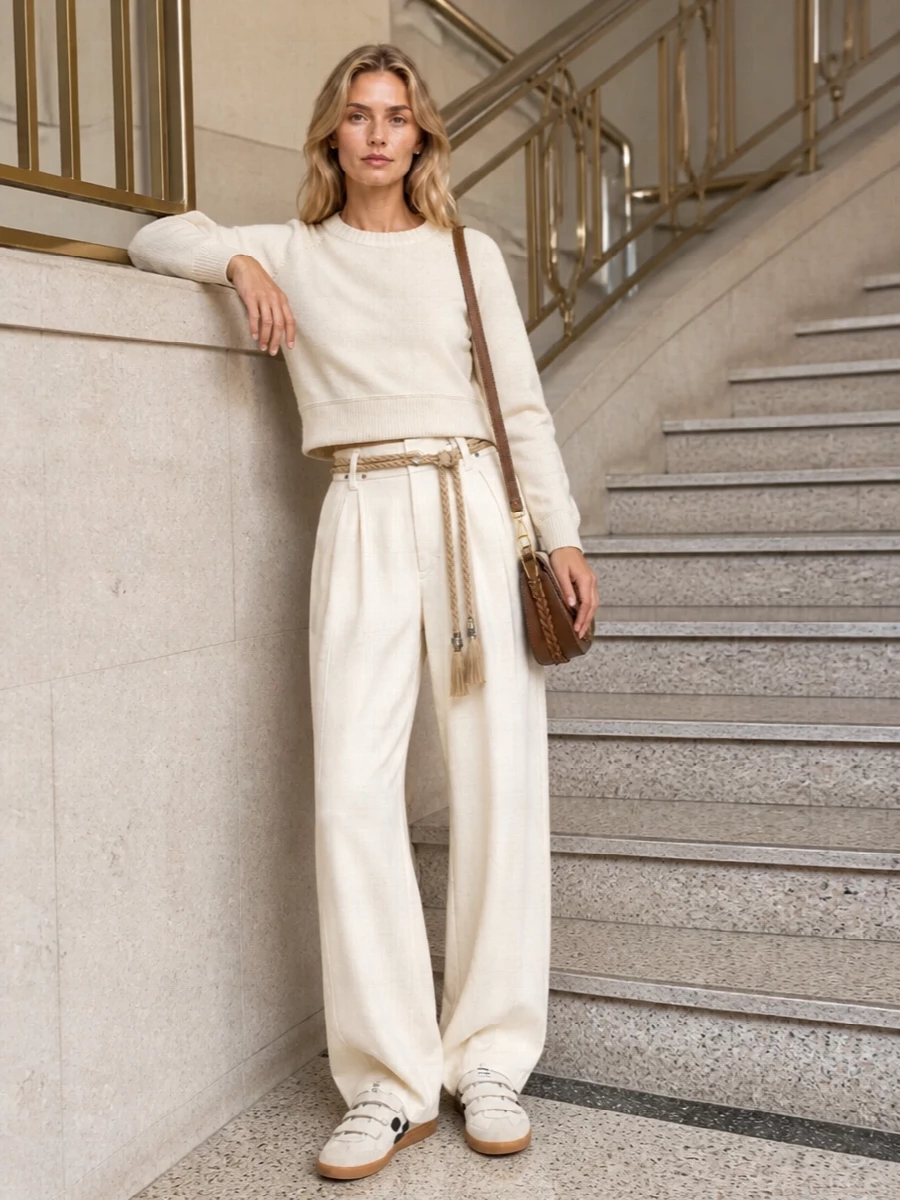 Isabel marant ivory sweater cream wide leg trousers