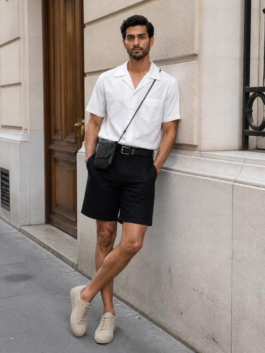 Casablanca black shorts summer outfit men