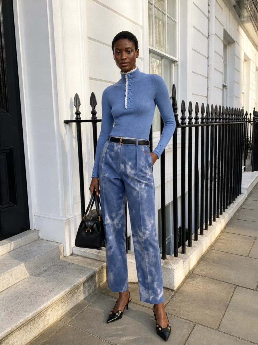 Chloe blue tailored trousers knit slingbacks