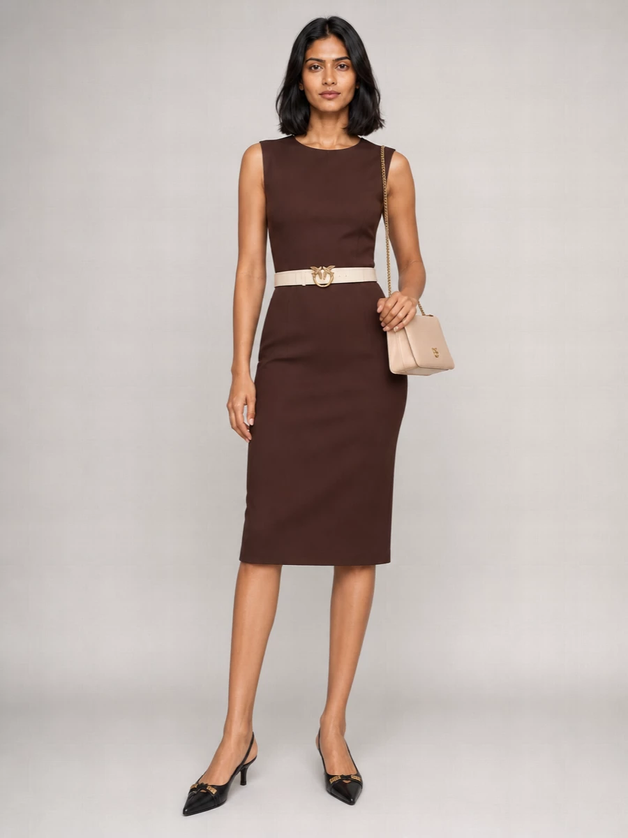 Pinko Draped Sleeveless Crewneck Knee-Length Dress