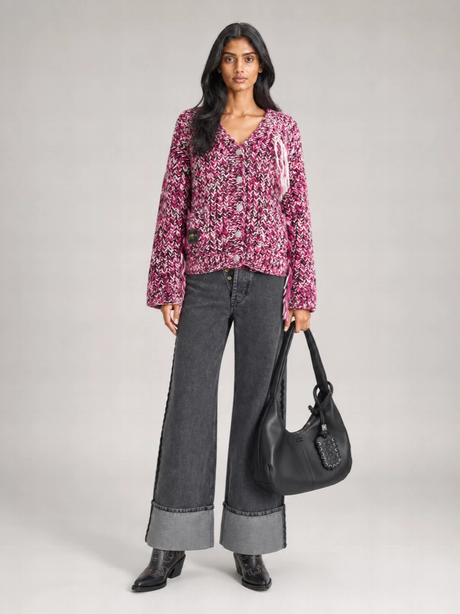 Ganni Wool Hand Knit Oversized V-Neck Cardigan