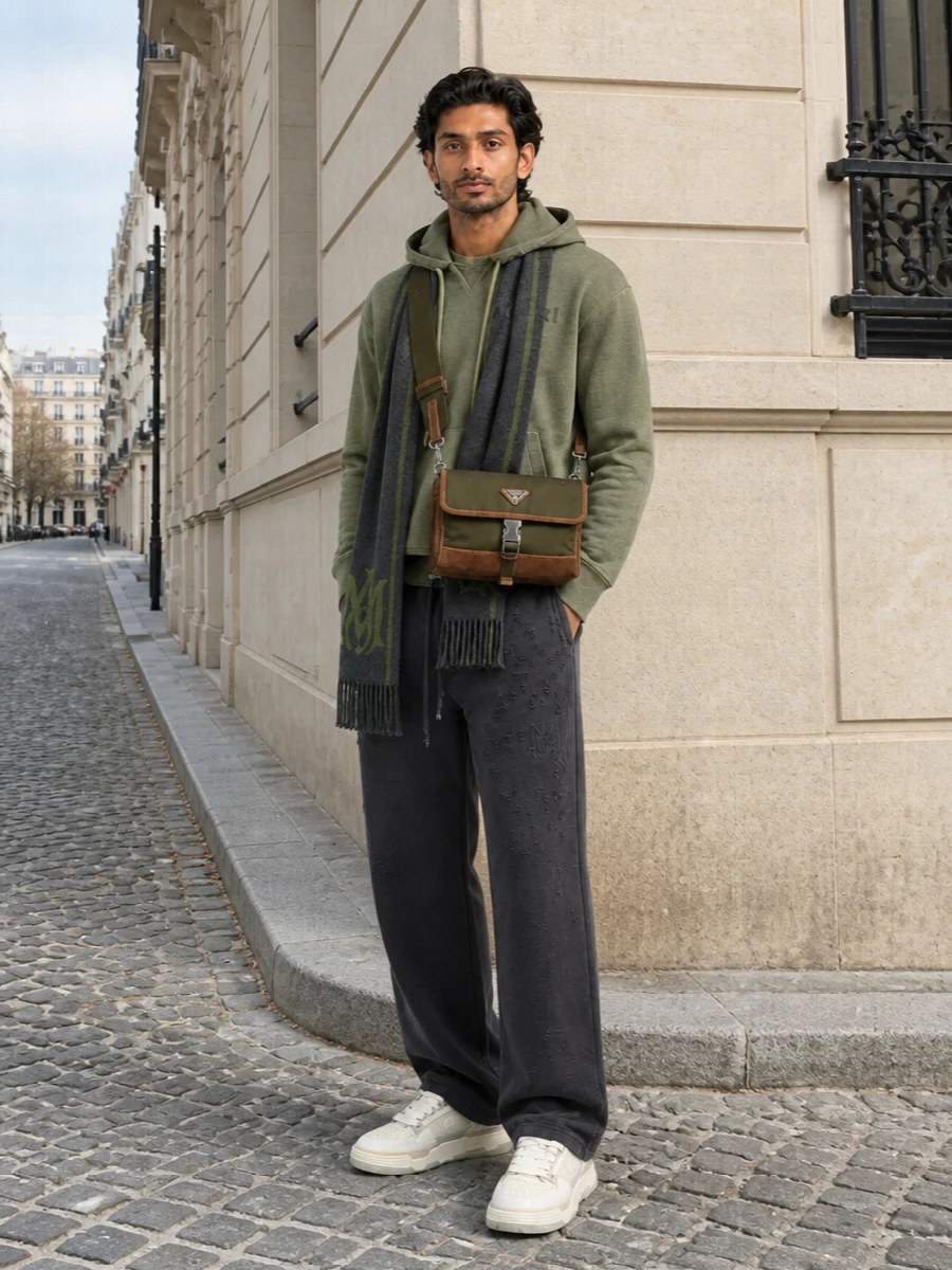 Amiri olive hoodie charcoal joggers sneakers
