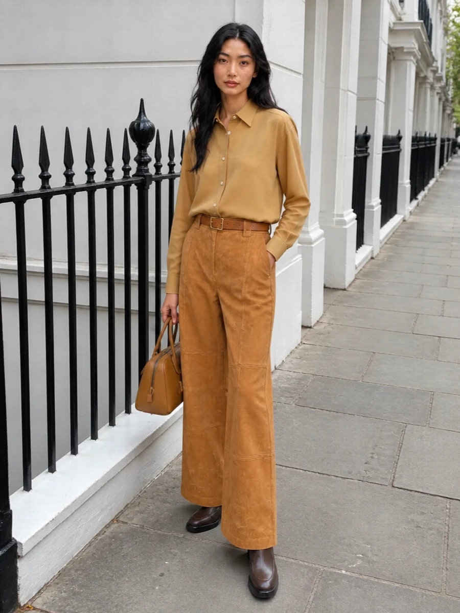 Tory burch suede wide leg trousers the row shirt