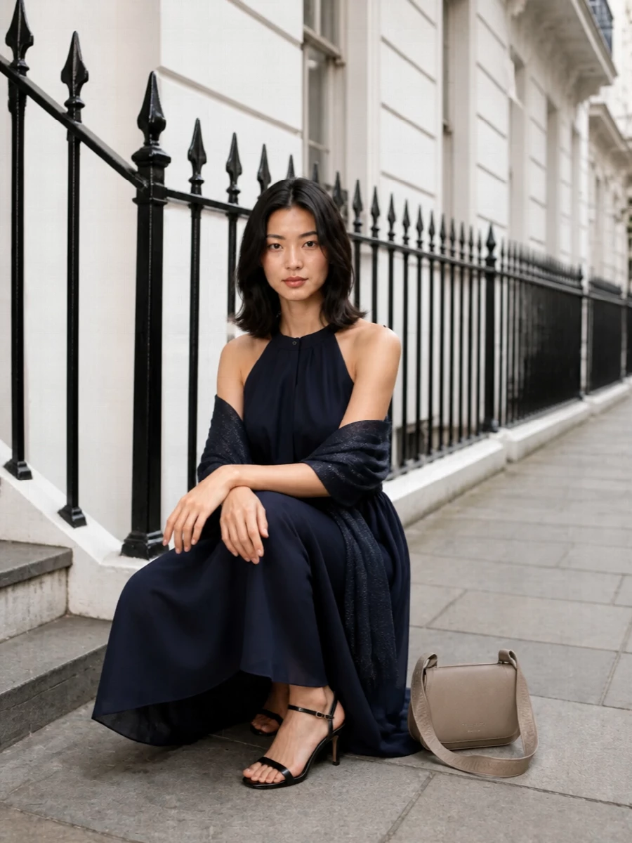 Emporio armani navy halter dress gianvito rossi sandals