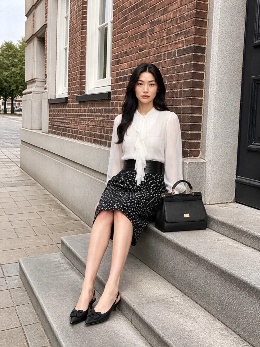 Dolce gabbana floral pencil skirt ivory blouse