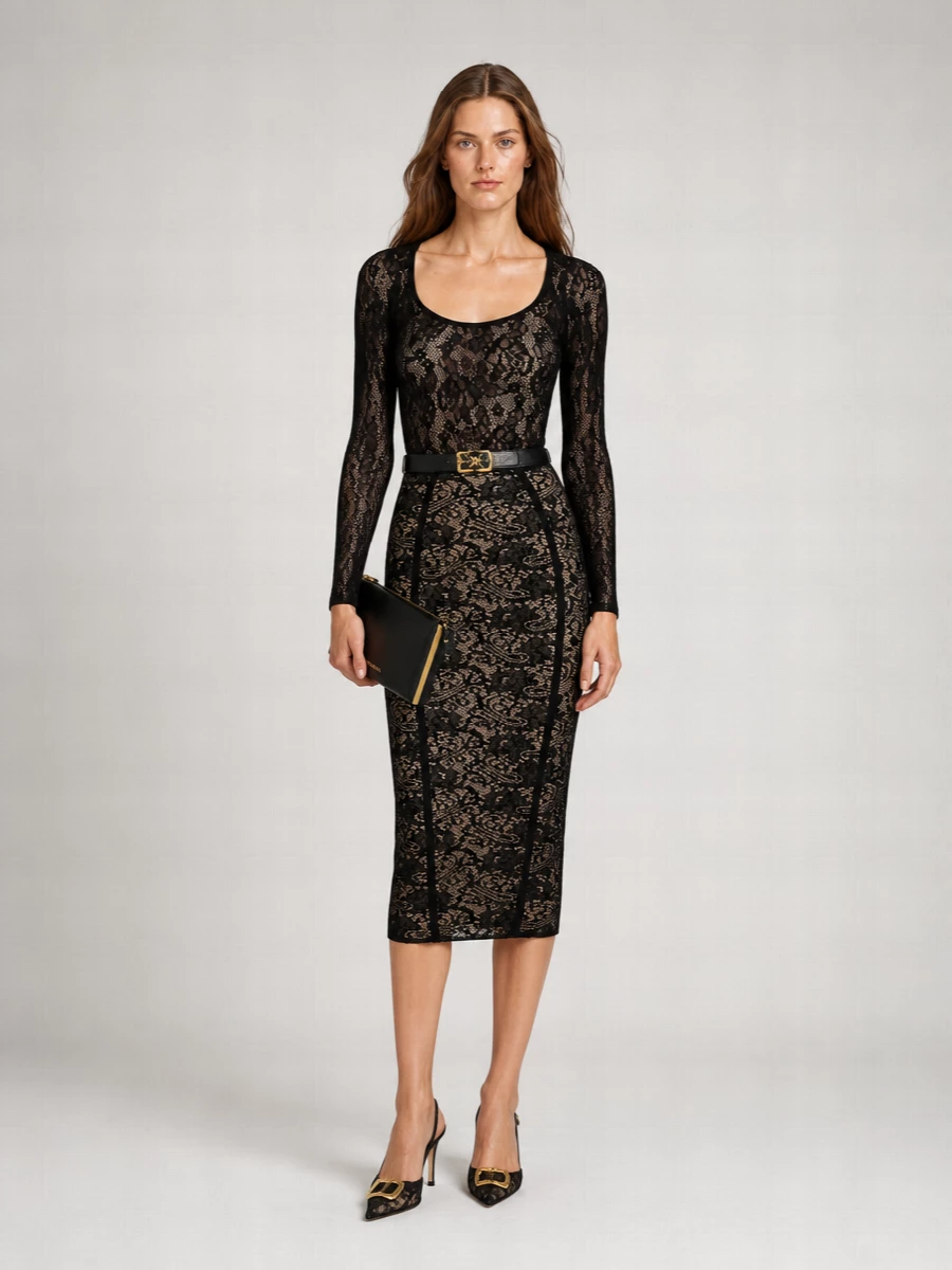 Elisabetta Franchi Patterned Fitted Midi Pencil Skirt