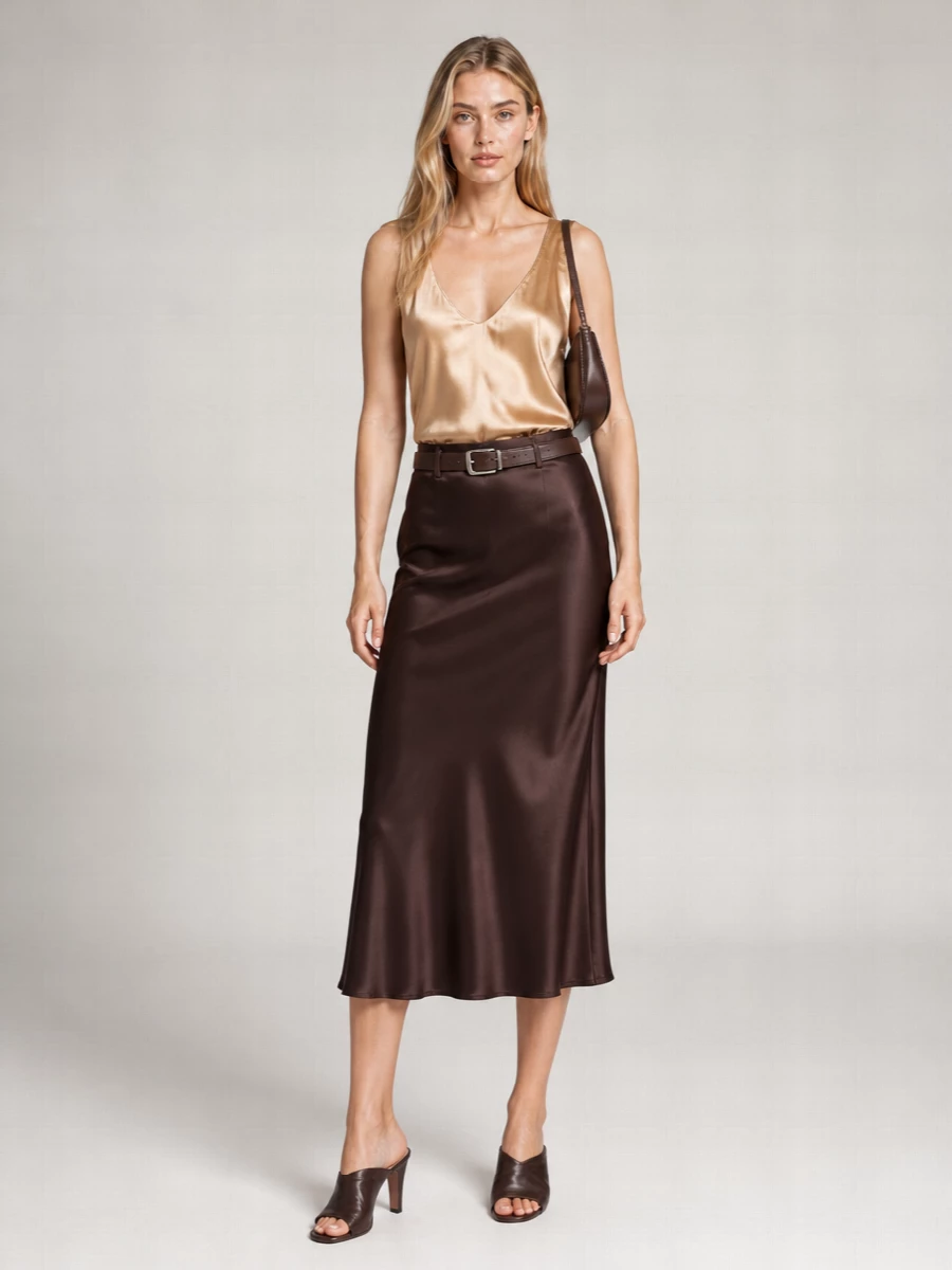 Anine Bing Silk High-Rise Midi Skirt