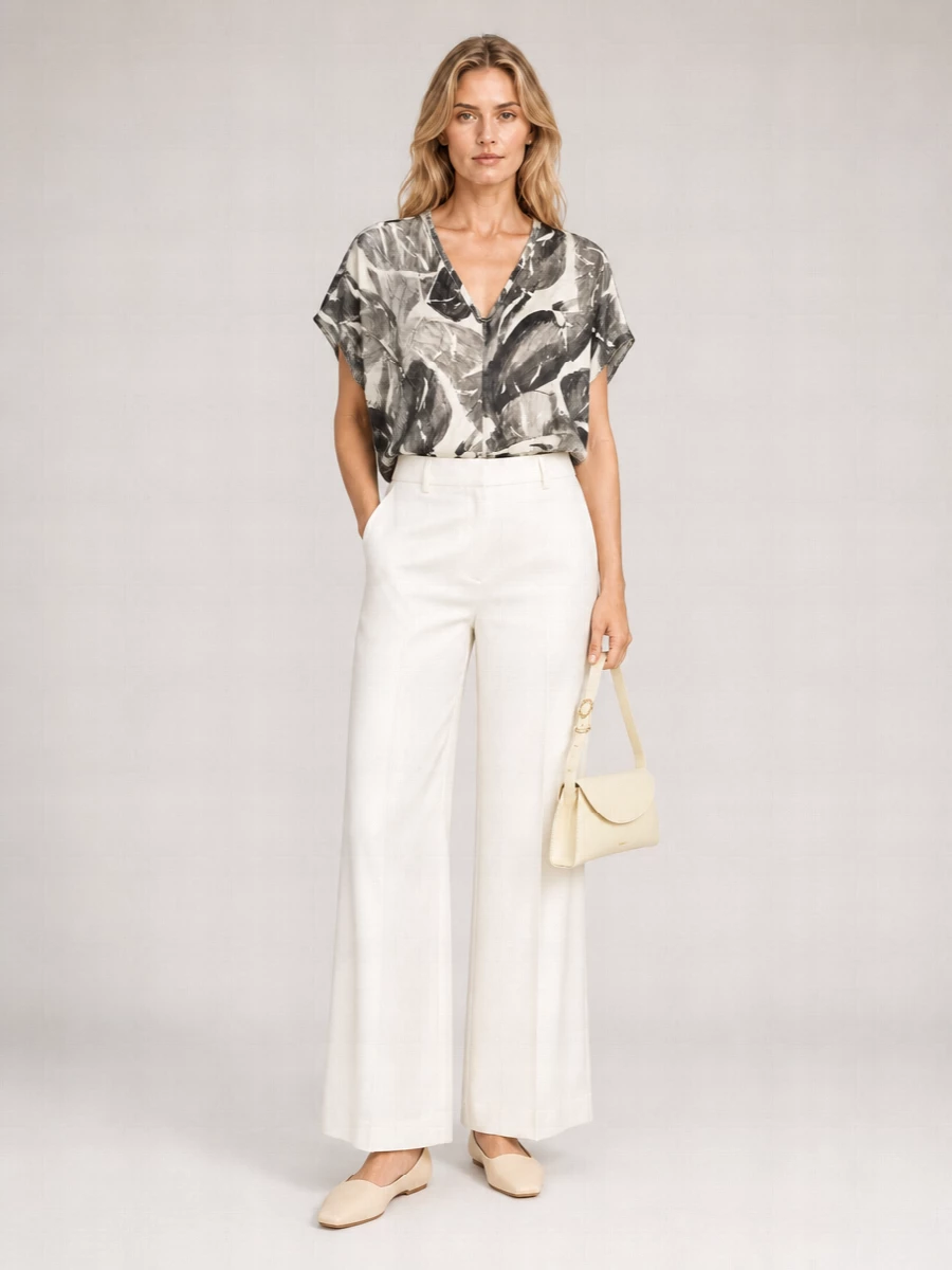 Alysi Printed Silk V-Neck Short-Sleeve Blouse