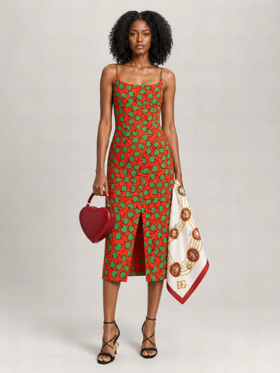 Moschino Cherry Print Midi Dress