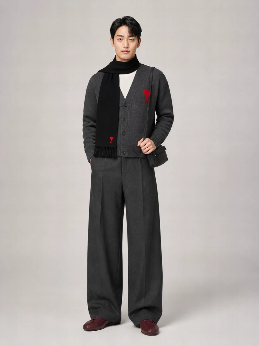 Ami Paris Heart Cardigan With Ribbed Cuffs And Hem