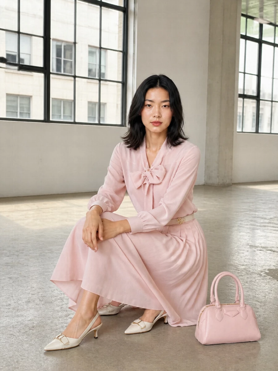 Givenchy blush midi skirt prada blouse outfit