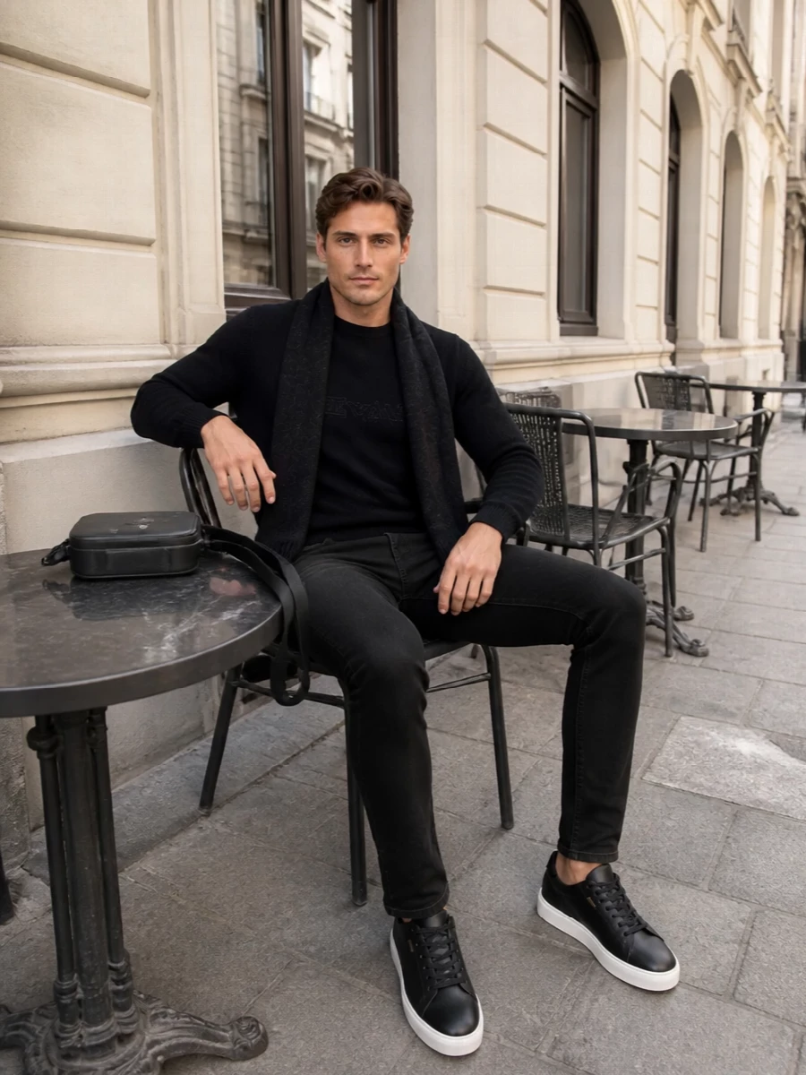 Emporio armani black jumper slim jeans sneakers