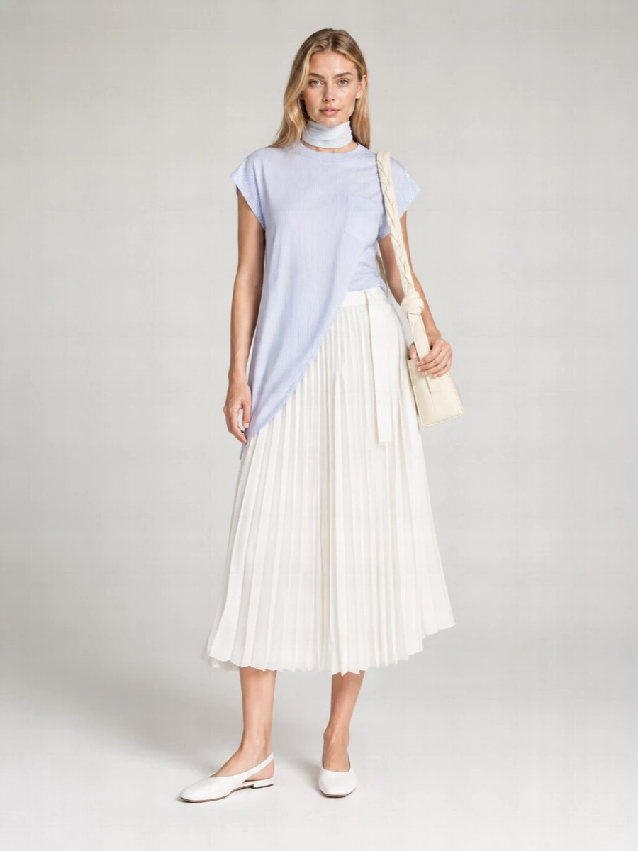 Sacai Striped Embroidered Cotton Top