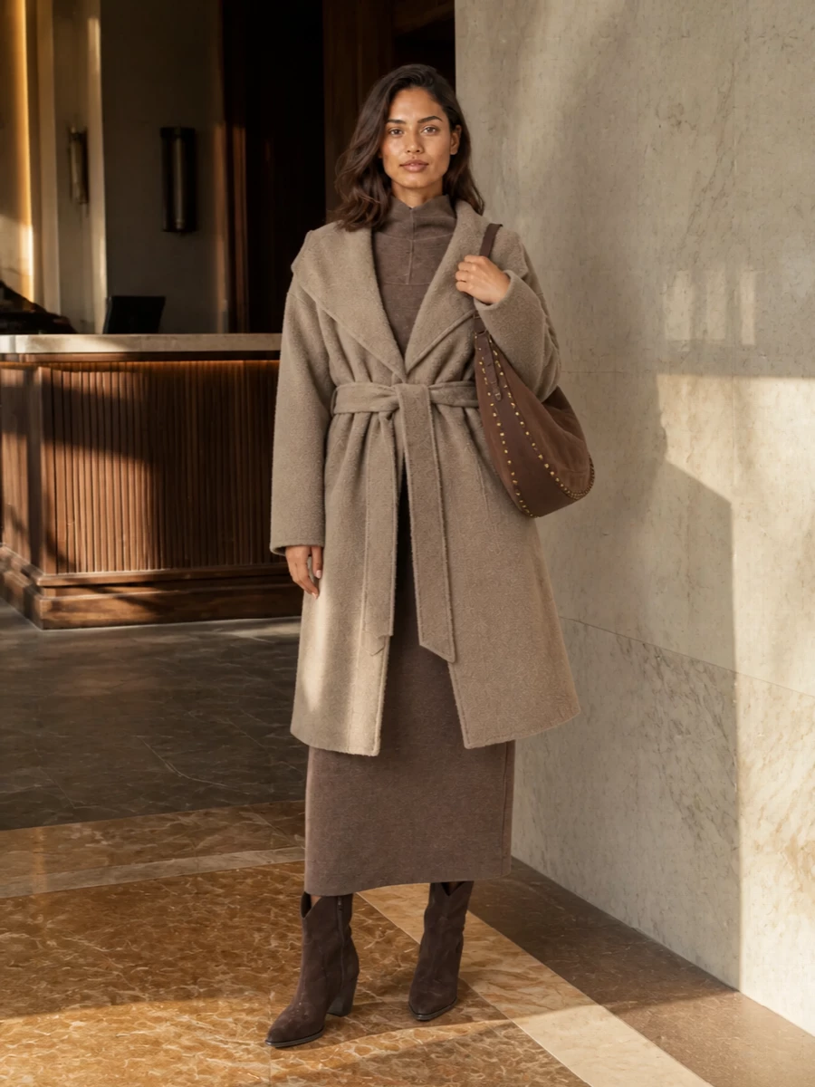 Max mara taupe knit dress isabel marant coat