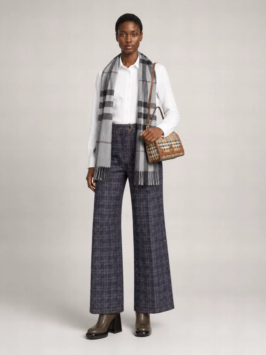Burberry Denim High-Rise Pleated Wide-Leg Trousers