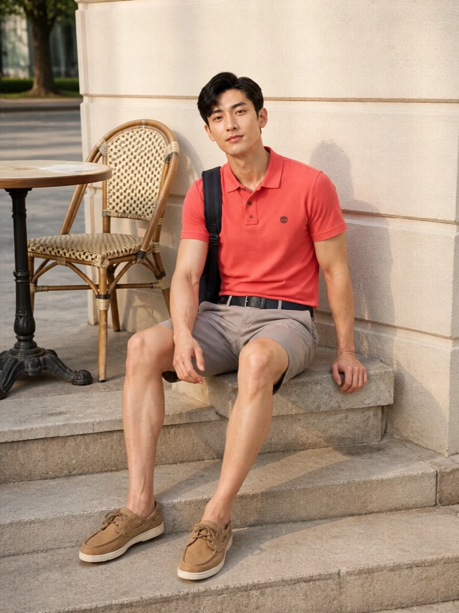 Timberland coral polo taupe shorts boat shoes