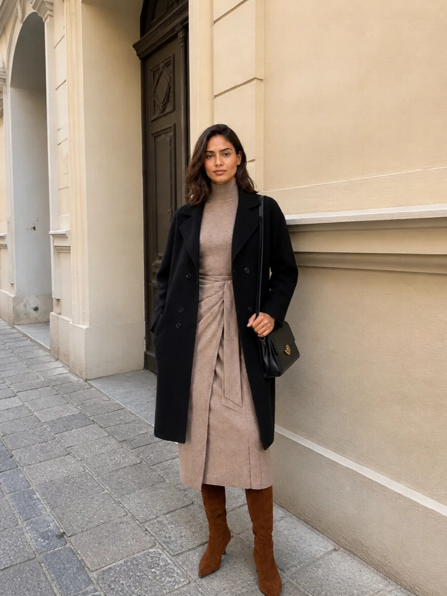 Max mara taupe dress black ermanno coat