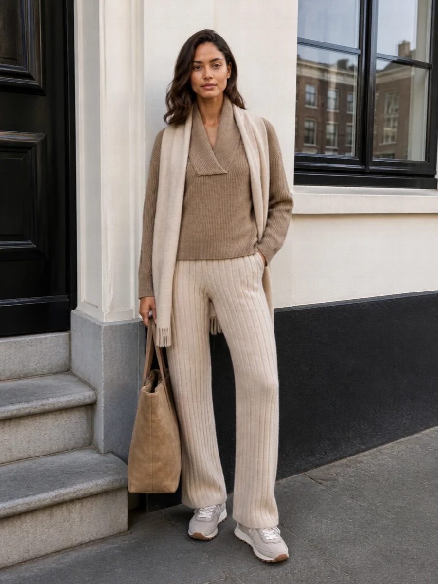 Brunello cucinelli camel sweater beige knit pants