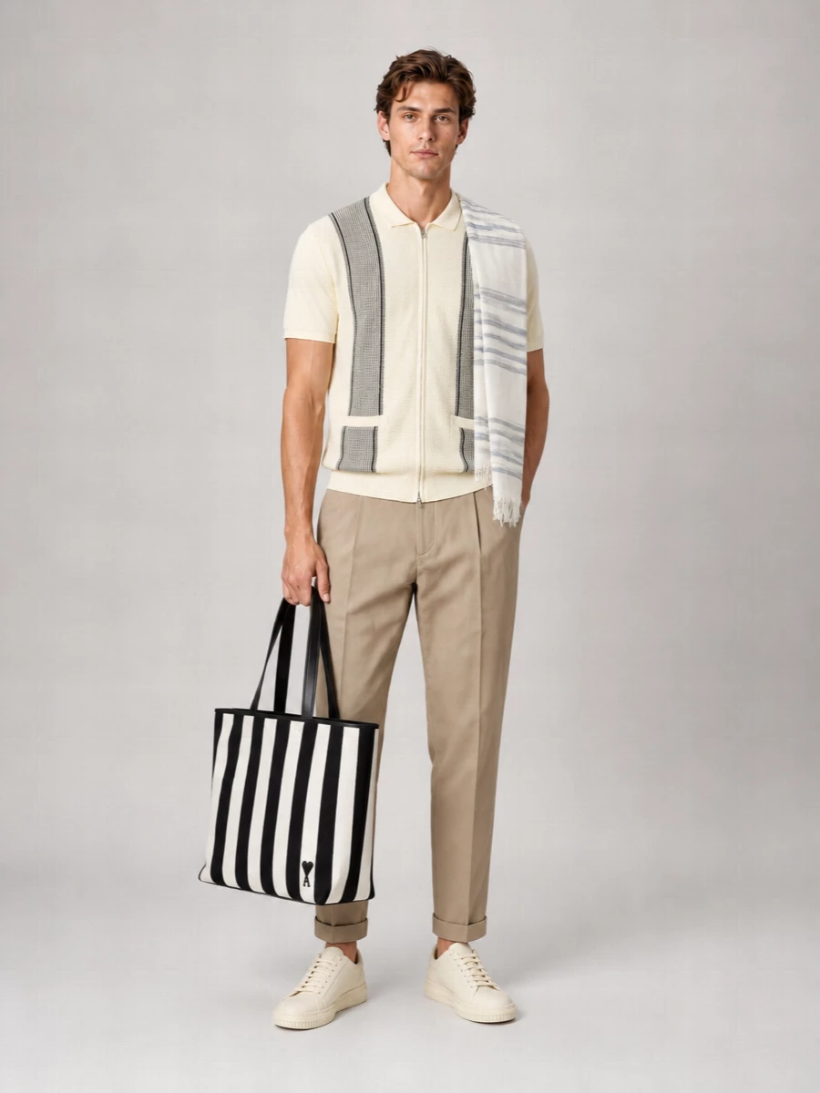 Beams Plus Textured Knit Zip Cardigan