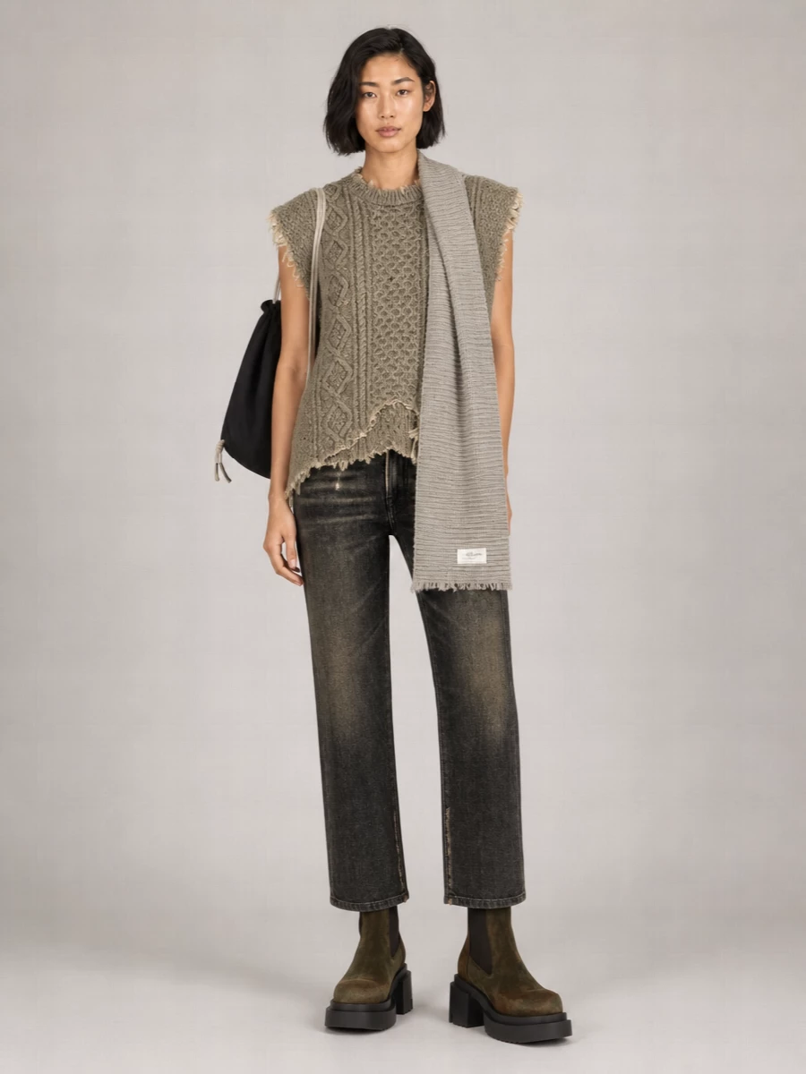 R13 Cable-Knit Wool Boyfriend Vest