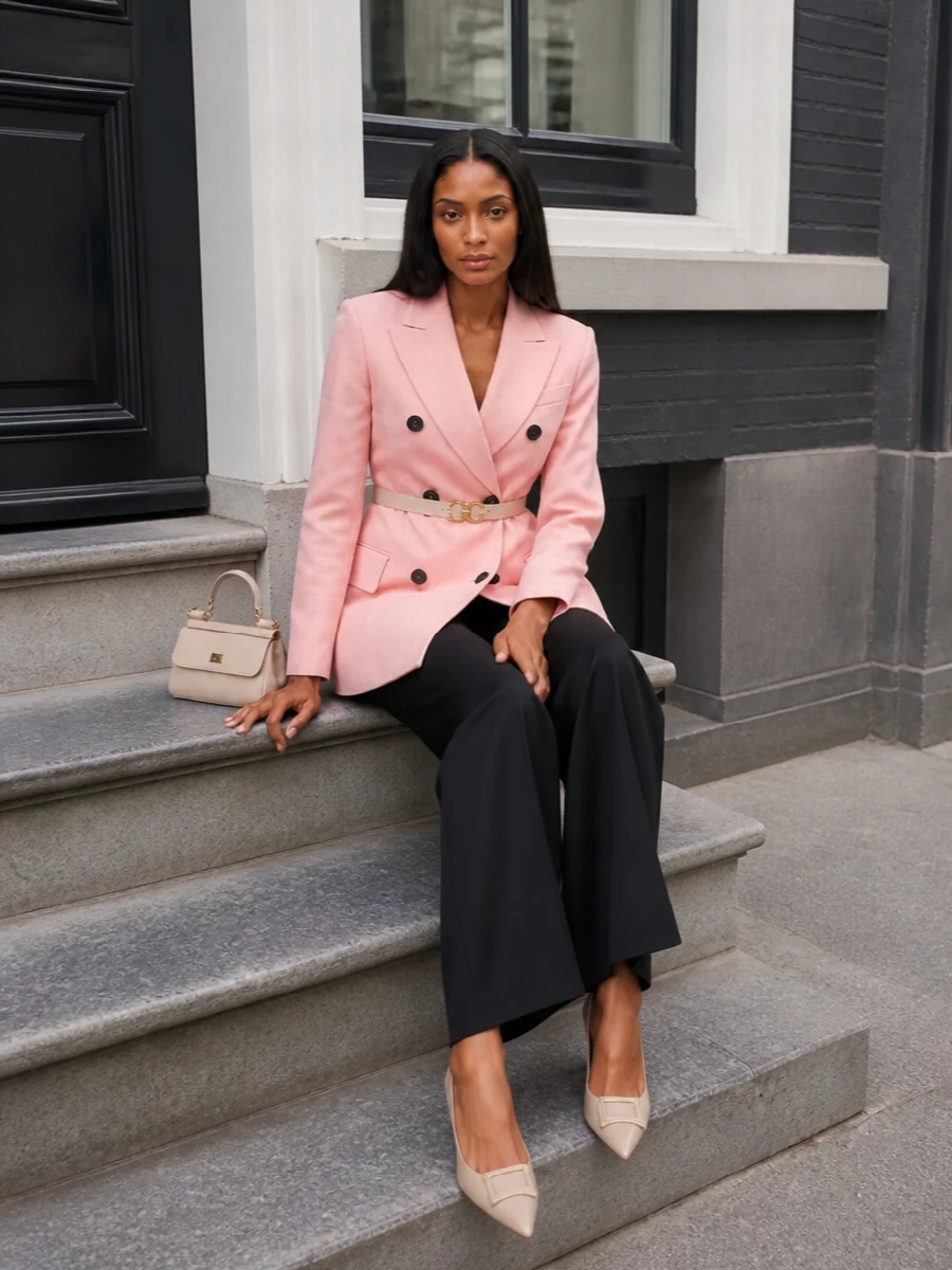 Sportmax blush blazer black wide leg trousers